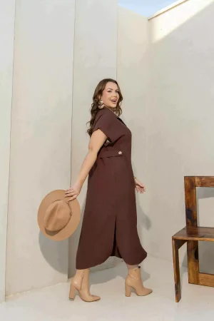 VESTIDO CHEMISE COM PUNHO VIRADO